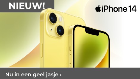 iPhone 14 nu in een geel jasje